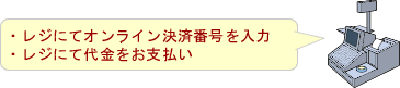 ・レジにてオンライン決済番号を入力　・レジにて代金をお支払い